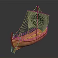 Classic Wooden Sailboat Model with Octopus Design on Sail and Hull as Traditional Water Vessel