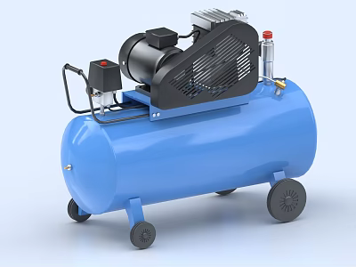 Industrial Blue Mobile Air Compressor With Storage Tank Motor Cooling Fins And Wheels 3d model
