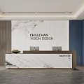 Modern company front desk background wall sofa reception area sofa chandelier 3d model