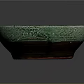 Bowl Shaped Ceramic Decorative Ornament Set With Green Wavy Pattern And Black Motifs
