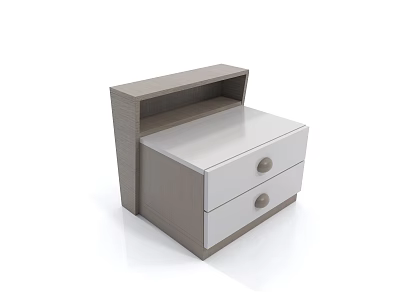 Modern Wooden Bedside Table With Two Silver Drawers Open Shelf And Storage 3d model