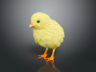 Cute Yellow Baby Chicken With Fluffy Feathers And Orange Feet On Dark Background 3d model