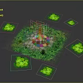 Wood And Stone Fire Pit Area With Greenery And Circular Patio Design