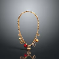 Elegant Golden Chain Necklace With Colorful Pendants Red Beads And Charms