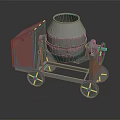 Mobile Concrete Mixer With Gray Drum Red Cover And Four Wheels