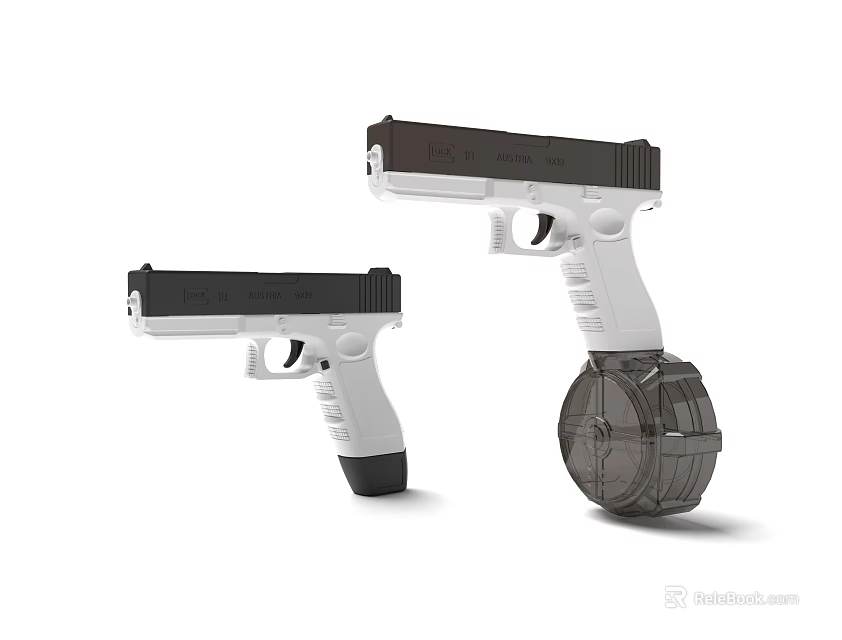 Electric Toy Gun Automatic Play Set With Drum Magazine And Black White Design For Kids 3d model 