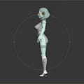 Futuristic Female Robot Character With Glowing Orange Eyes And Metallic Body Design