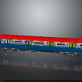 Showcasing Blue Body Red Roof Model Train with White Windows and Decorative Patterns 3d model