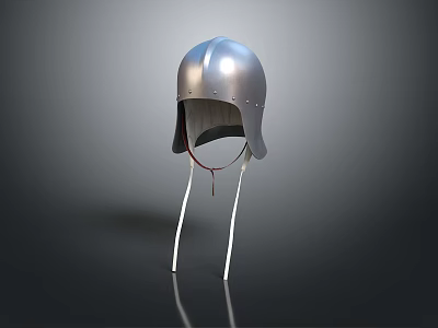 Medieval Silver Metal Helmet Displayed On Stand With Dark Background Historical Weaponry 3d model