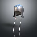 Medieval Silver Metal Helmet Displayed On Stand With Dark Background Historical Weaponry
