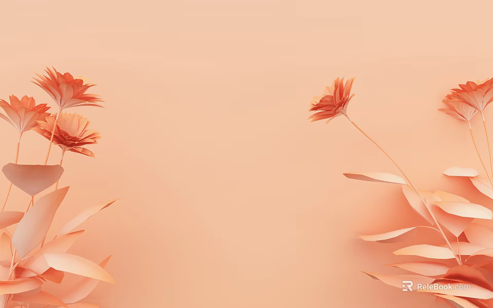 Floral Decor With Orange Flowers And Leaves On Soft Pink Background 3d model 