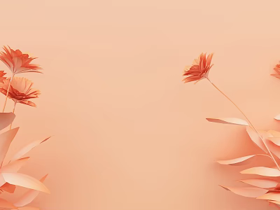 Floral Decor With Orange Flowers And Leaves On Soft Pink Background 3d model