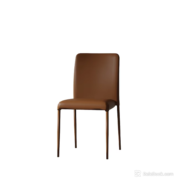 Modern Stylish Brown Leather Dining Chair With Slim Metal Legs And Comfortable Seat Design 3d model 