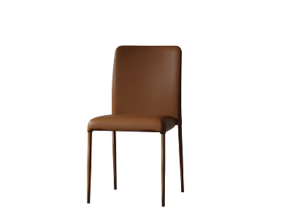 Modern Stylish Brown Leather Dining Chair With Slim Metal Legs And Comfortable Seat Design 3d model