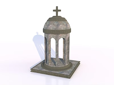 Stone Dome Structure With Cross On Top And Arched Windows Base 3d model