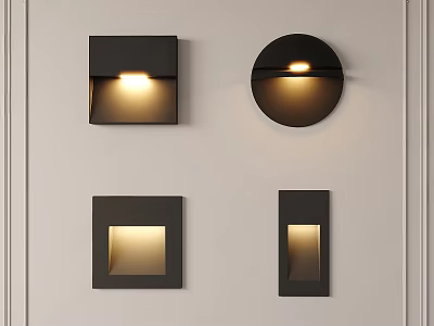 Modern Black Wall Lamps with Square and Round Designs on White Wall with Warm Light 3d model