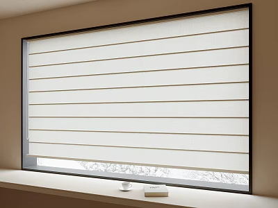 White Fabric Venetian Blinds For Indoor Window With Cup And Book On Windowsill 3d model