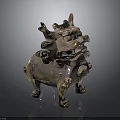 Traditional Chinese Qilin Decorative Statue With Intricate Brass Carvings And Coiled Patterns