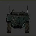 Green Military Tank With Six Wheels Armored Structure Antennas And Military Style