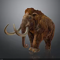 Realistic Brown Mammoth Model With Thick Fur And Long Curved Tusks