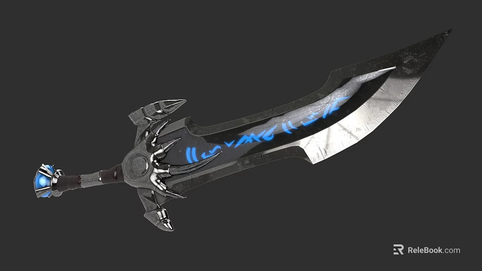 Fantasy Weapon Sword With Blue Runes And Intricate Metallic Hilt Design 3d model 