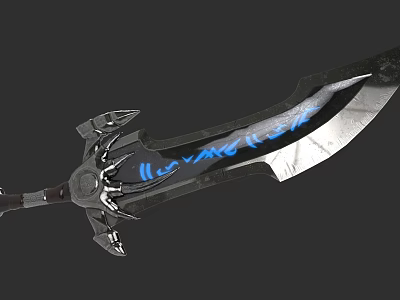 Fantasy Weapon Sword With Blue Runes And Intricate Metallic Hilt Design 3d model