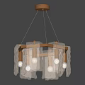 Modern White Pleated Chandelier With Wooden Frame Brass Accents And Hanging Design
