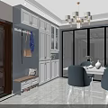 Modern Open Dining And Living Room Interior With Chandelier Table Chairs And Marble Floor