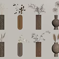 Stylish Wall Decorations With Various Wooden Ceramic Vases And Dried Flowers
