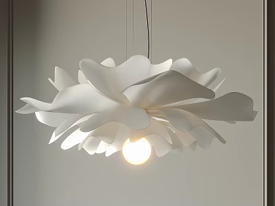 White Flower Shaped Chandelier with Delicate Petals and Illuminated Bulb Modern Artistic Home Lighting 3d model