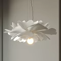 White Flower Shaped Chandelier with Delicate Petals and Illuminated Bulb Modern Artistic Home Lighting