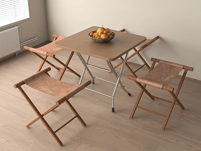 Simple Foldable Dining Set with Table Four Chairs and Fruit Bowl in Home Interior 3d model