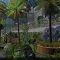 Lush Indoor Landscape With Glass Roof Arched Windows Palm Trees And Various Plants