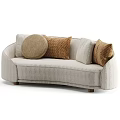 Beige Striped Fabric Multi Seater Sofa With Brown Cream Decorative Cushions And Wooden Legs