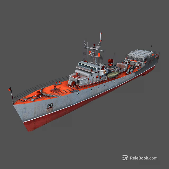 Gray Hull Red Bottom Warship With Deck Equipment Radar Missile Launchers Number 24 3d model 