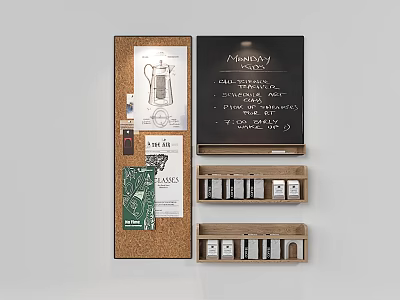 Wooden Wall Decor Set With Chalkboard Calendar Corkboard And Card Holders 3d model
