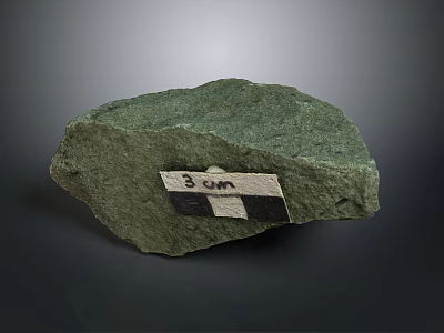 Natural Green Wood Stone Raw Block Featuring 3 Cm Measurement Label 3d model