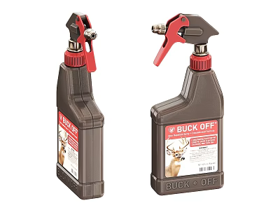 Practical BUCK OFF Household Spray Bottles With Red Nozzles And Labels 3d model