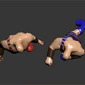 Two Muscular Wrestlers In Striped Outfits With Red And Blue Boots On Reflective Floor