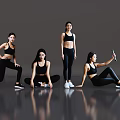 Women Working Out in Black Activewear With Various Fitness Exercise Poses and Equipment