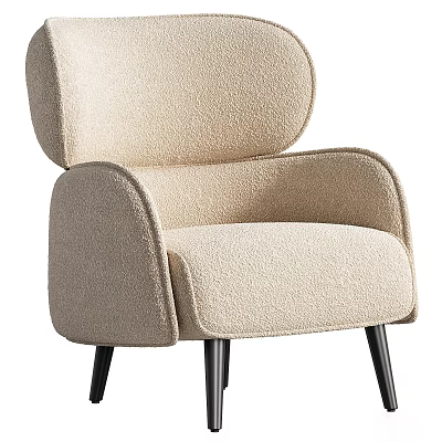 Beige Teddy Fabric Armchair With Wide Armrests High Backrest And Black Wooden Legs 3d model