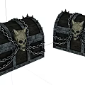 Wooden Treasure Chests with Skull Decorations Spiked Details and Chained Design