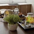 Modern table decoration combination clock teapot potted books 3d model