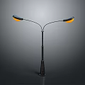 Outdoor Street Light With Curved Double Headed Design And Yellow Lamps On Black Pole