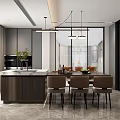 Modern Kitchen With Dark Wood Cabinets White Upper Units And Stainless Steel Refrigerator