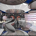 Futuristic Bar Interior With Neon Lighting Geometric Structures And Mirrored Floors 3d model