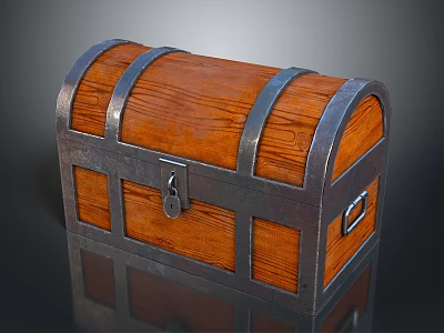 Wooden Storage Chest Furniture With Metal Straps Lock And Wooden Surface 3d model