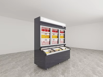 Modern Commercial Refrigerator Freezer with Multiple Shelves Colorful Storage Containers Display Design 3d model