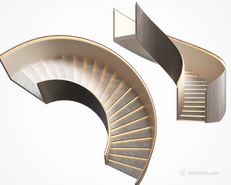Modern Spiral Staircase Design With Elegant Curved Lines And Ambient Lighting 3d model 