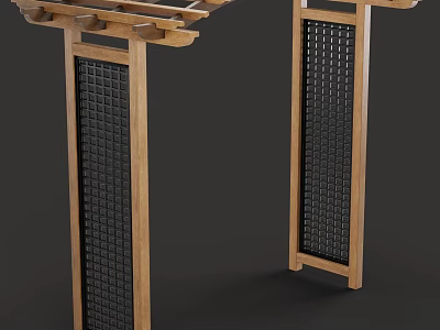 Traditional Chinese Wooden Structure With Lattice Design And Black Panels 3d model
